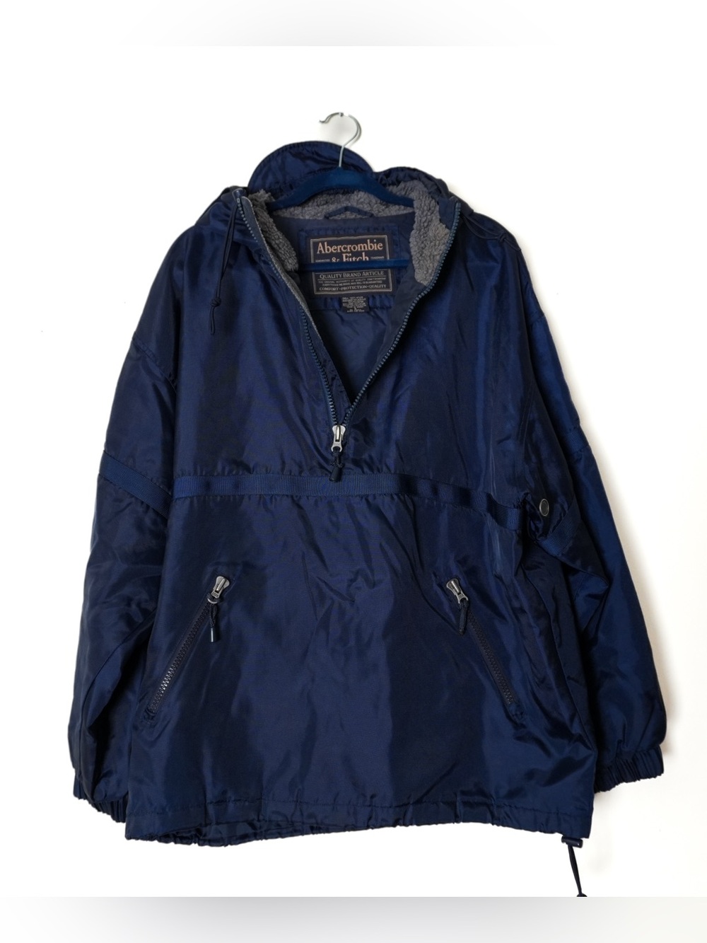 Vintage Abercrombie & Fitch Navy Nylon Quarter Zip Anorak Jacket Made in Korea